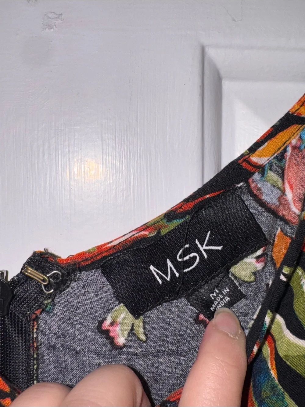 MSK Floral Black Maxi Dress Orange Pink Blooms tie back sash 100% viscose M - Picture 2 of 14